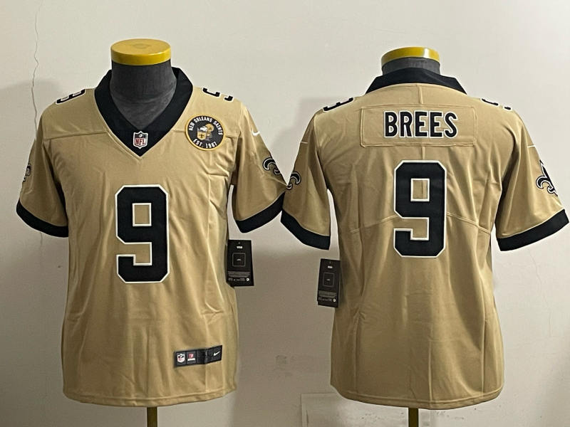 Youth 2025 New Orleans Saints #9 Bress golden Limited NFL Jersey style 03